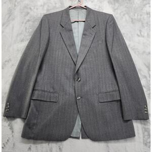 Vintage Roger Stuart Blazer Mens 42L Gray White Pin Stripe Wool Tweed Sport Coat